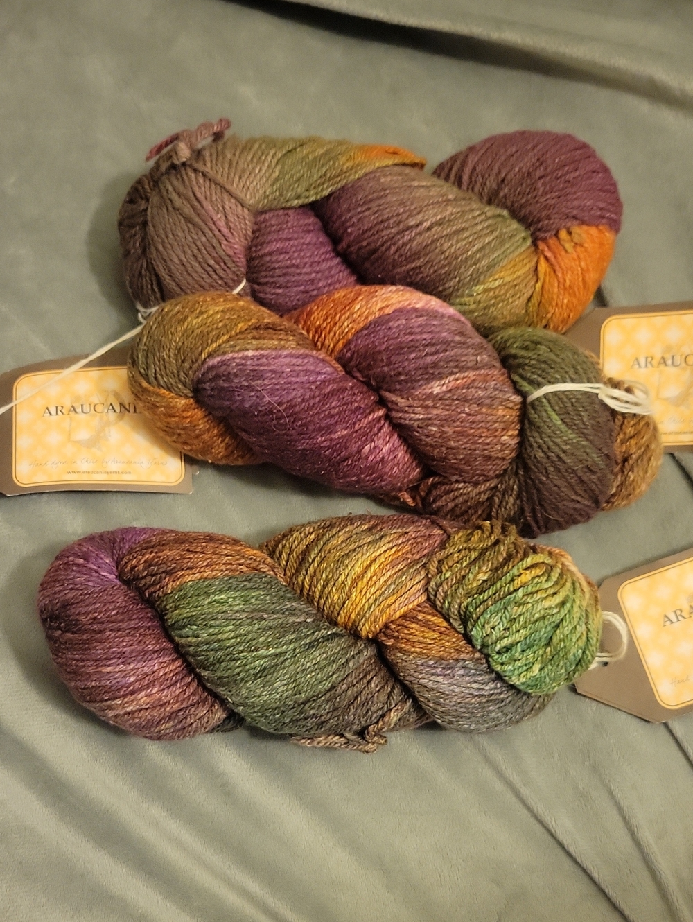 Multicolor Hand-Dyed Yarn Skein - Green, Purple, Orange, Brown